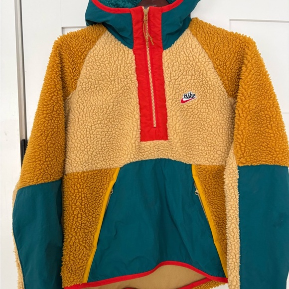 Nike Other - Nike Heritage Sherpa Quarter ZipFleece Hooded Size S Gold Teal